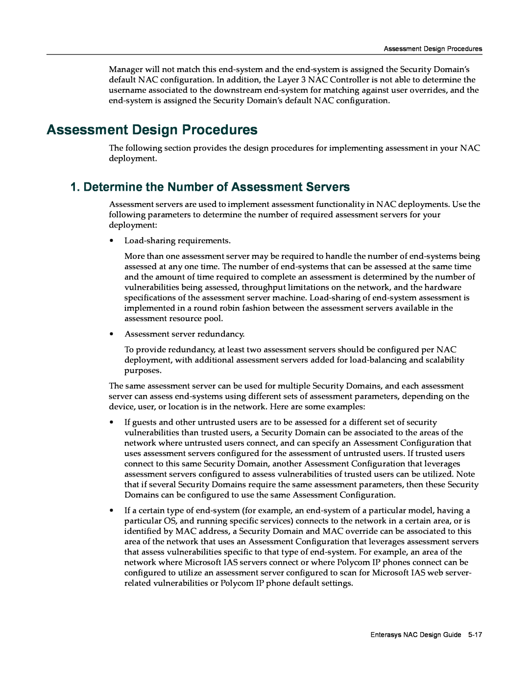 Enterasys Networks 9034385 manual Assessment Design Procedures, Determine the Number of Assessment Servers 