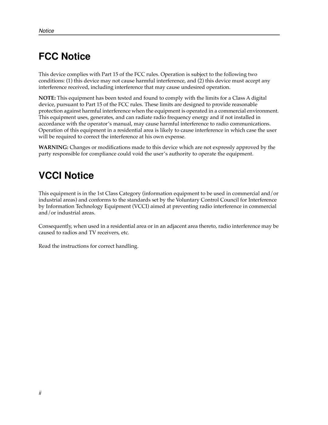 Enterasys Networks 9E312-12 manual FCC Notice, Vcci Notice 