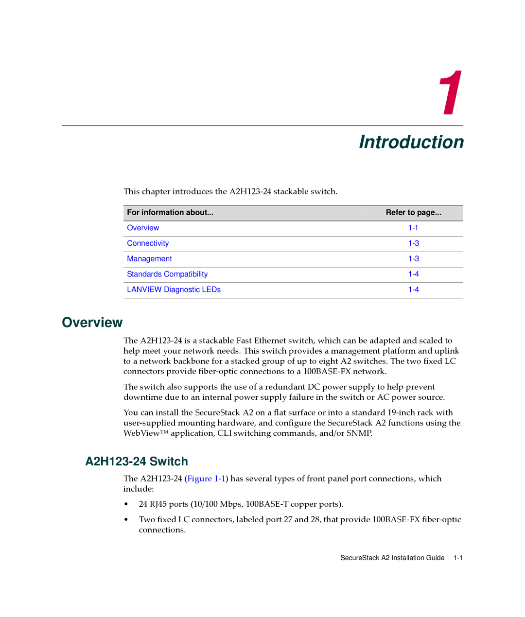 Enterasys Networks manual Overview, A2H123-24 Switch 