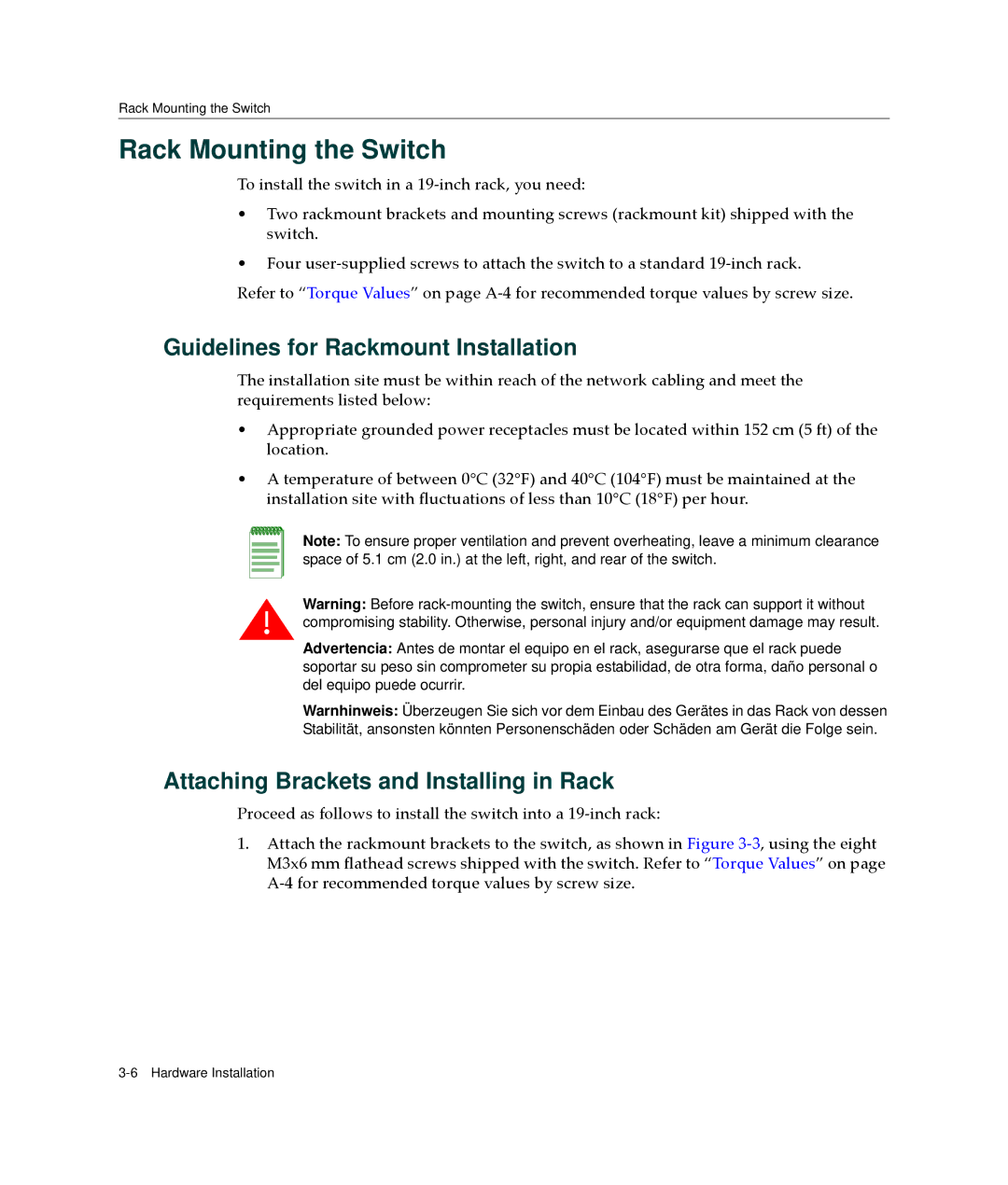 Enterasys Networks A2H123-24 manual Rack Mounting the Switch, Guidelines for Rackmount Installation 