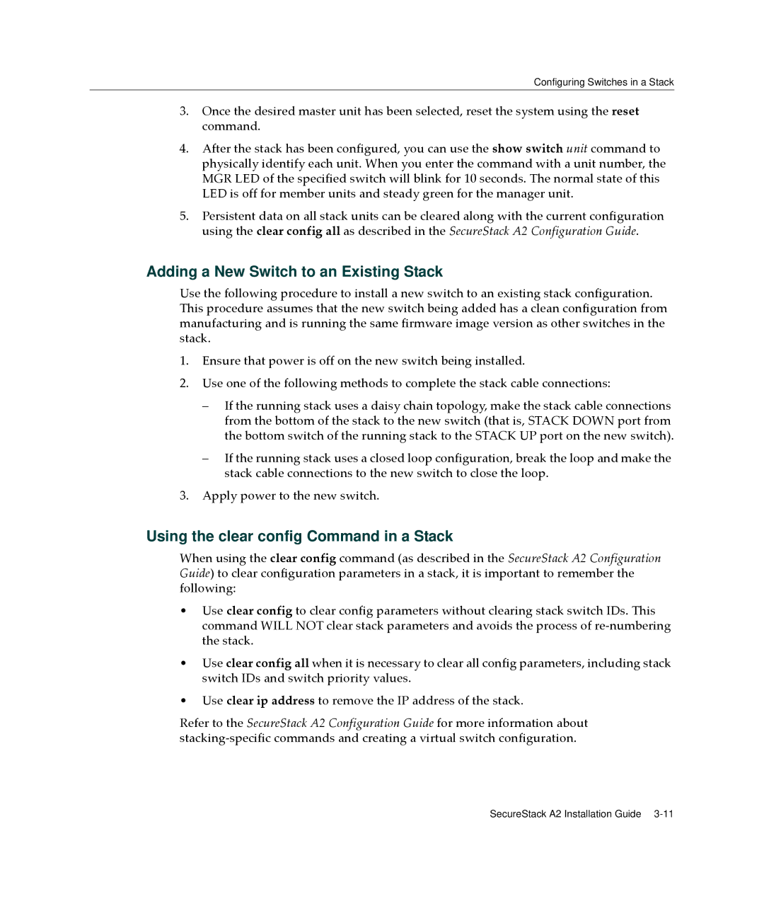 Enterasys Networks A2H123-24 manual Adding a New Switch to an Existing Stack 