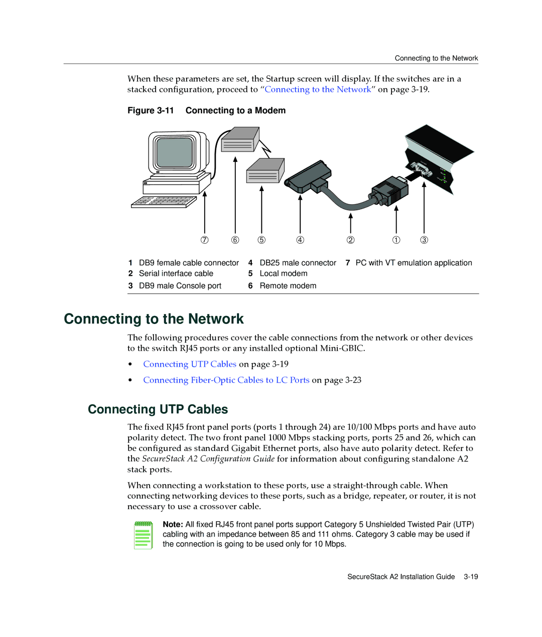 Enterasys Networks A2H123-24 manual Connecting to the Network, Connecting UTP Cables 