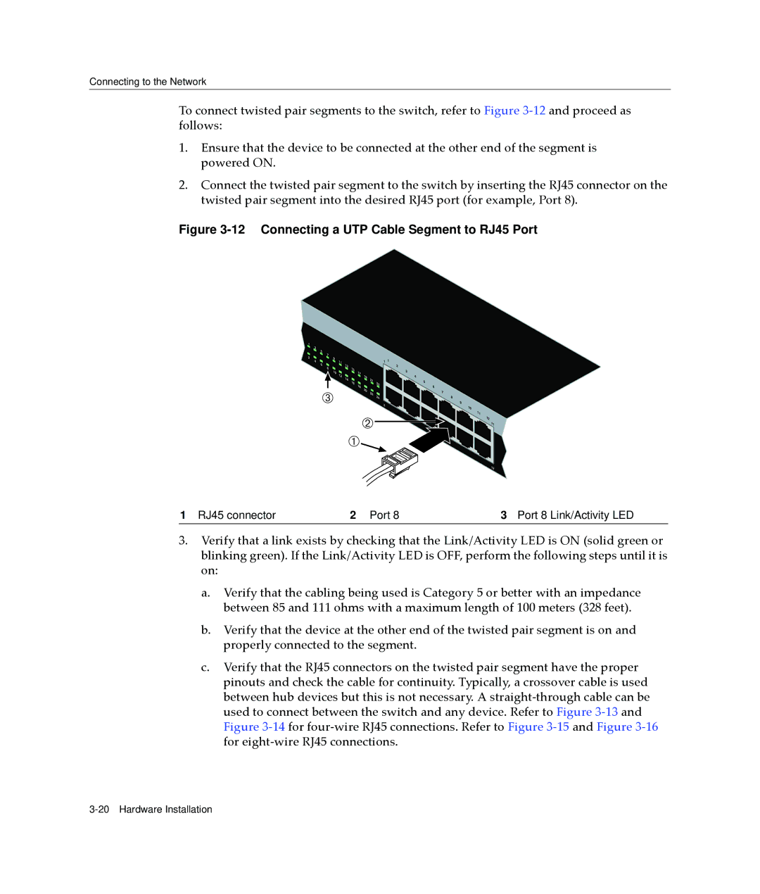 Enterasys Networks A2H123-24 manual Connecting a UTP Cable Segment to RJ45 Port 