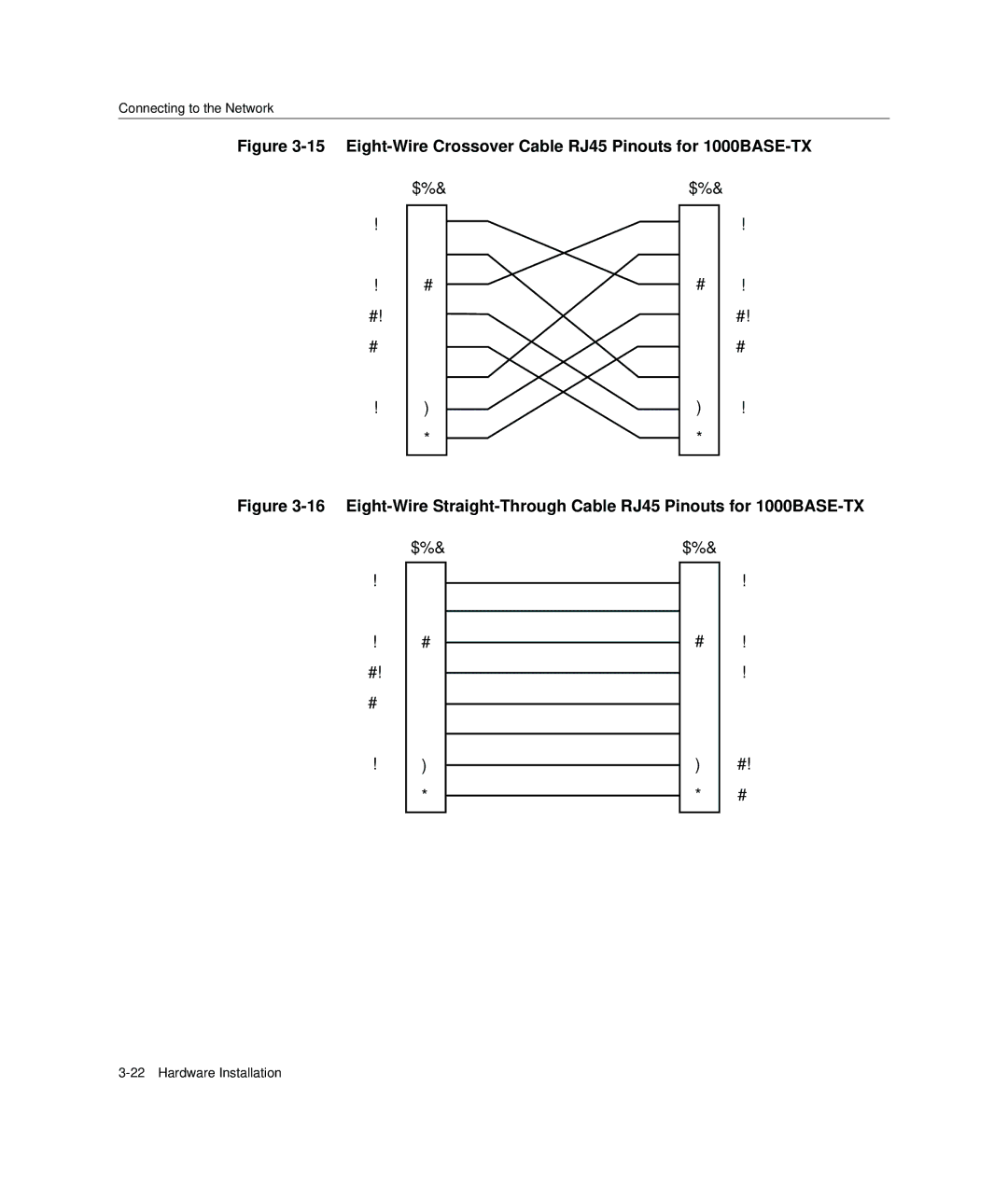 Enterasys Networks A2H123-24 manual Eight-Wire Crossover Cable RJ45 Pinouts for 1000BASE-TX 