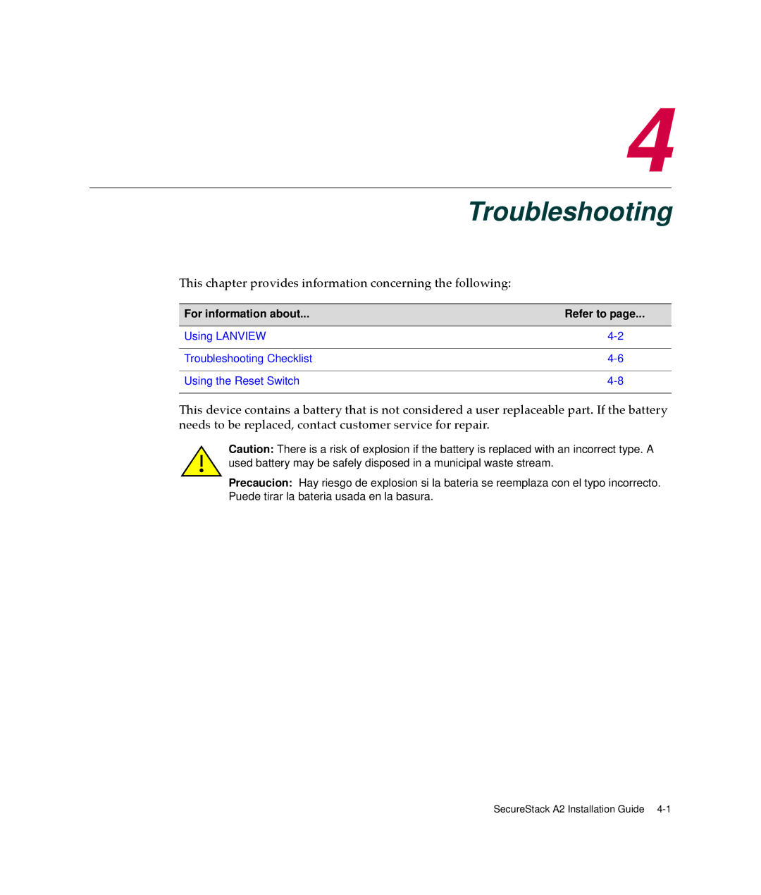 Enterasys Networks A2H123-24 manual Troubleshooting 