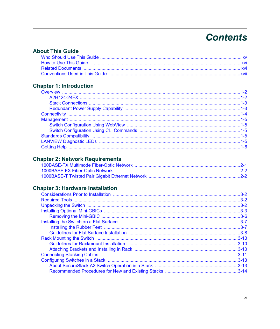 Enterasys Networks A2H124-24FX manual Contents 