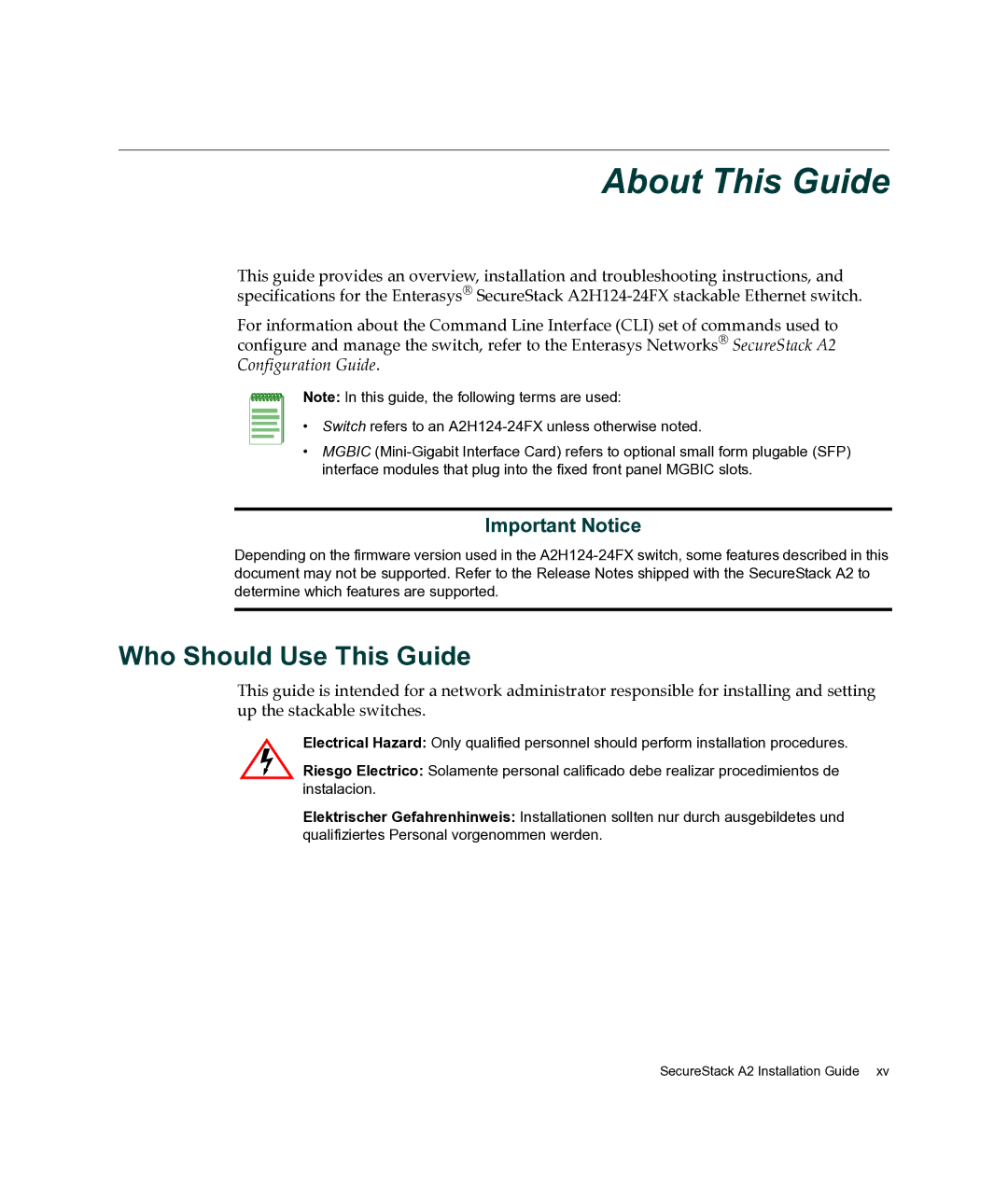 Enterasys Networks A2H124-24FX manual About This Guide, Who Should Use This Guide 