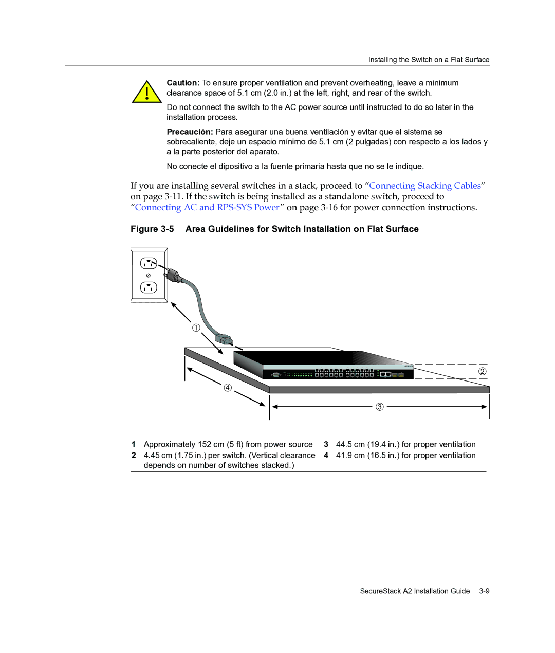 Enterasys Networks A2H124-24FX manual Area Guidelines for Switch Installation on Flat Surface 