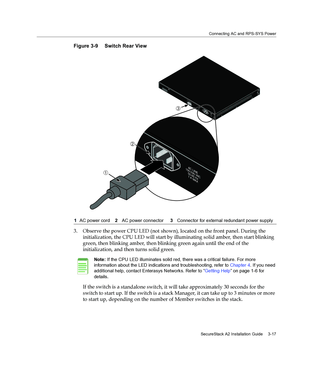 Enterasys Networks A2H124-24FX manual Switch Rear View 