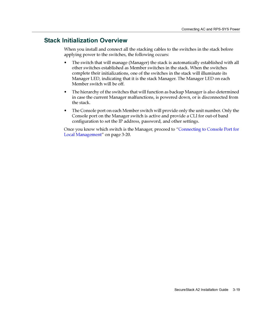 Enterasys Networks A2H124-24FX manual Stack Initialization Overview 