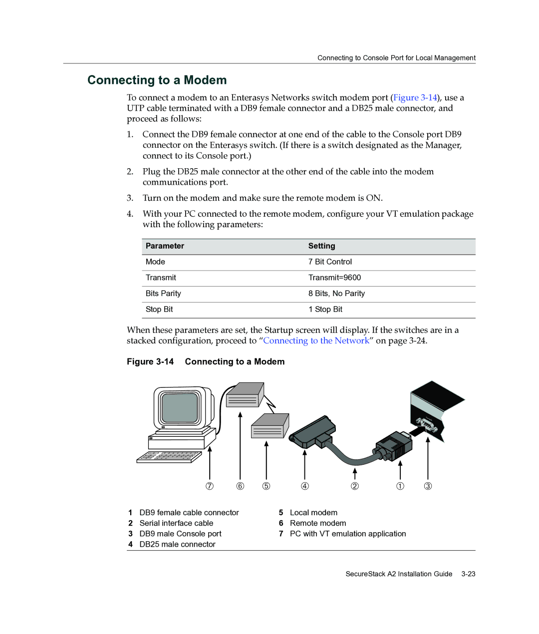 Enterasys Networks A2H124-24FX manual Connecting to a Modem 