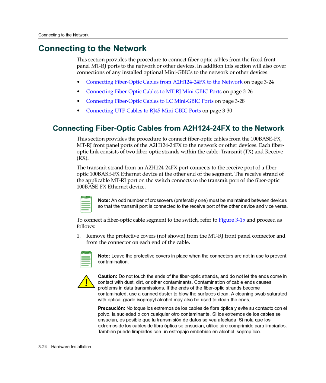 Enterasys Networks A2H124-24FX manual Connecting to the Network 