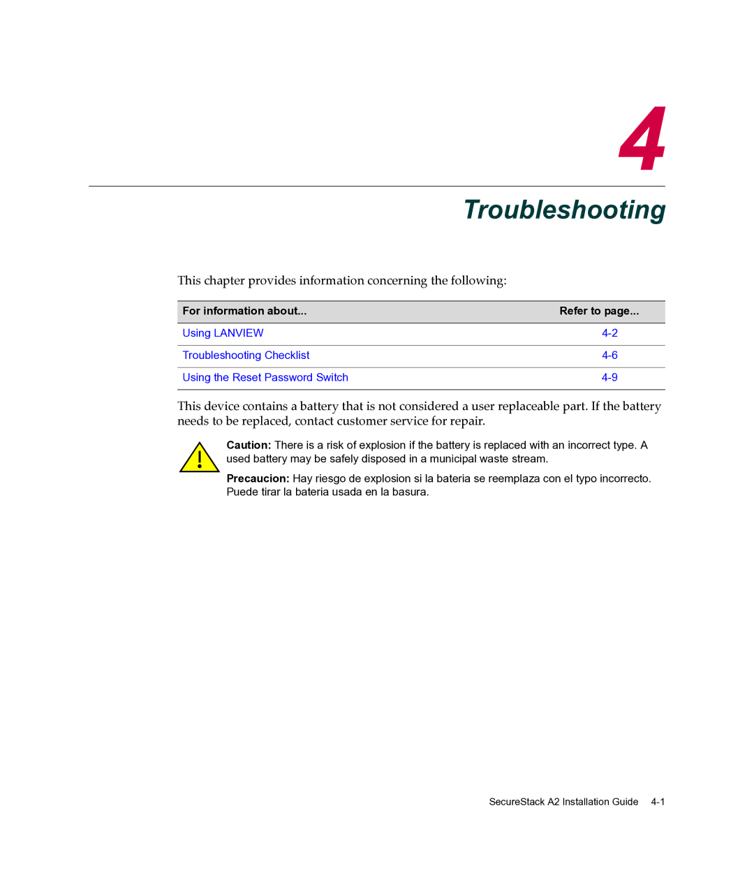 Enterasys Networks A2H124-24FX manual Troubleshooting 