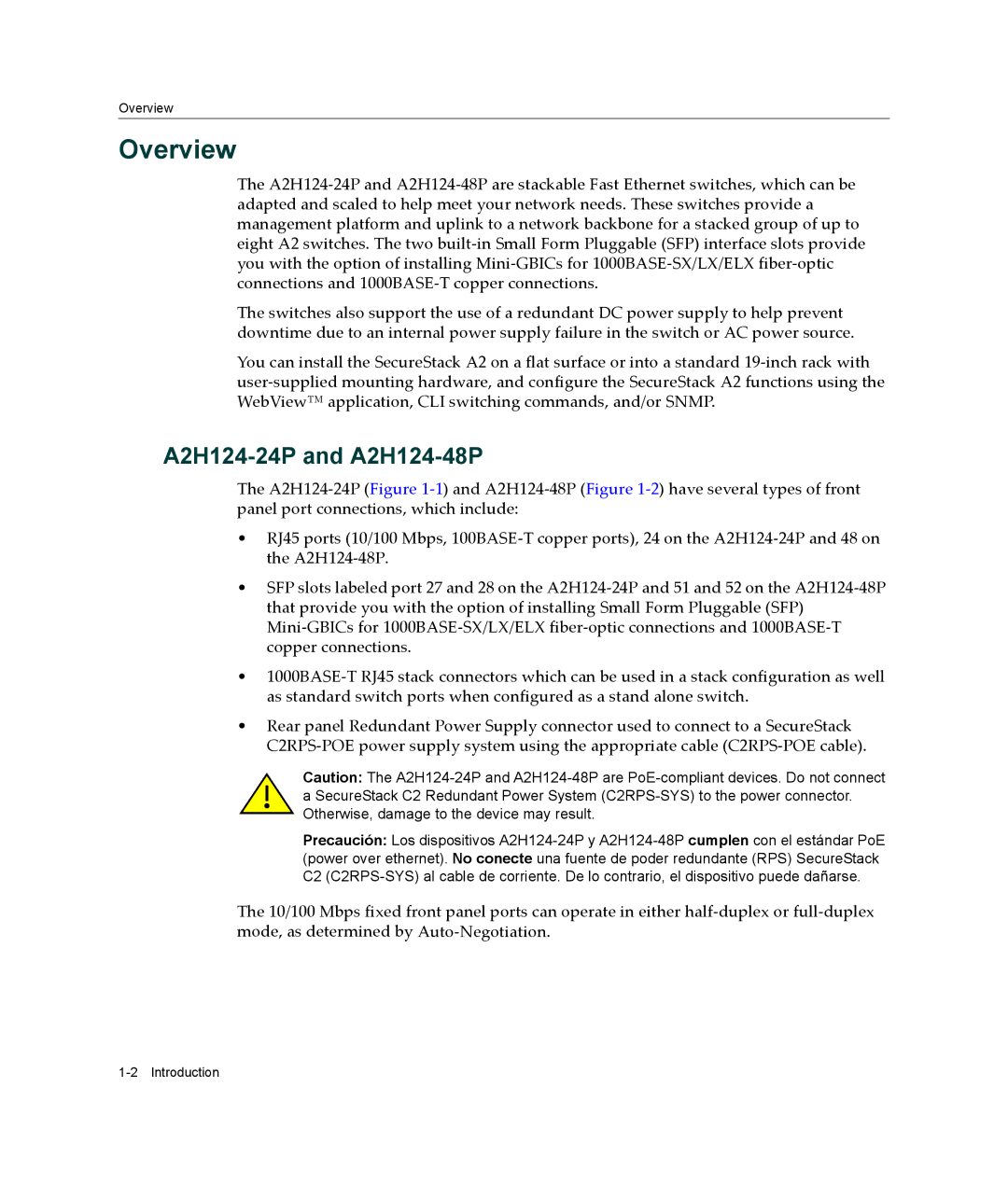 Enterasys Networks manual Overview, A2H124-24P and A2H124-48P 