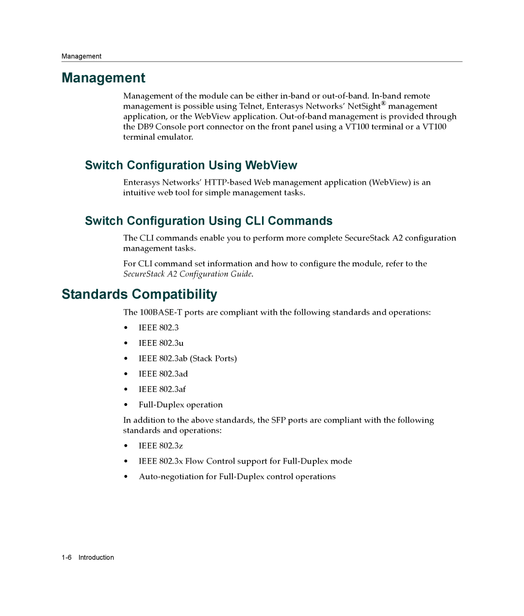 Enterasys Networks A2H124-48P, A2H124-24P manual Management, Standards Compatibility, Switch Configuration Using WebView 