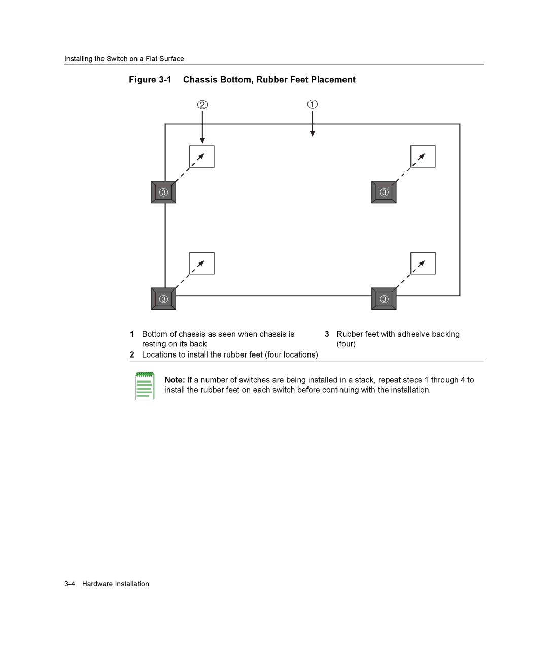 Enterasys Networks A2H124-48P, A2H124-24P manual Chassis Bottom, Rubber Feet Placement 