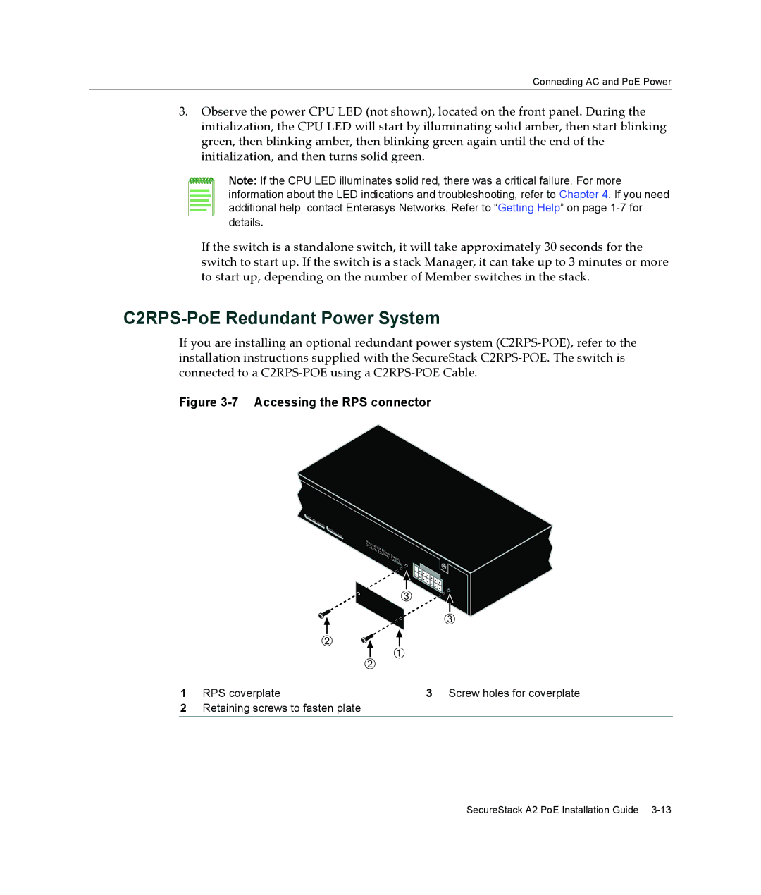 Enterasys Networks A2H124-24P, A2H124-48P manual C2RPS-PoE Redundant Power System, Accessing the RPS connector 