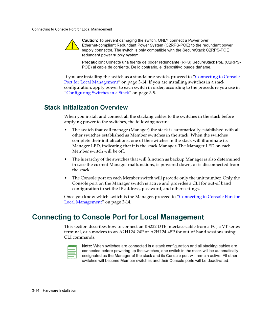 Enterasys Networks A2H124-48P, A2H124-24P Connecting to Console Port for Local Management, Stack Initialization Overview 