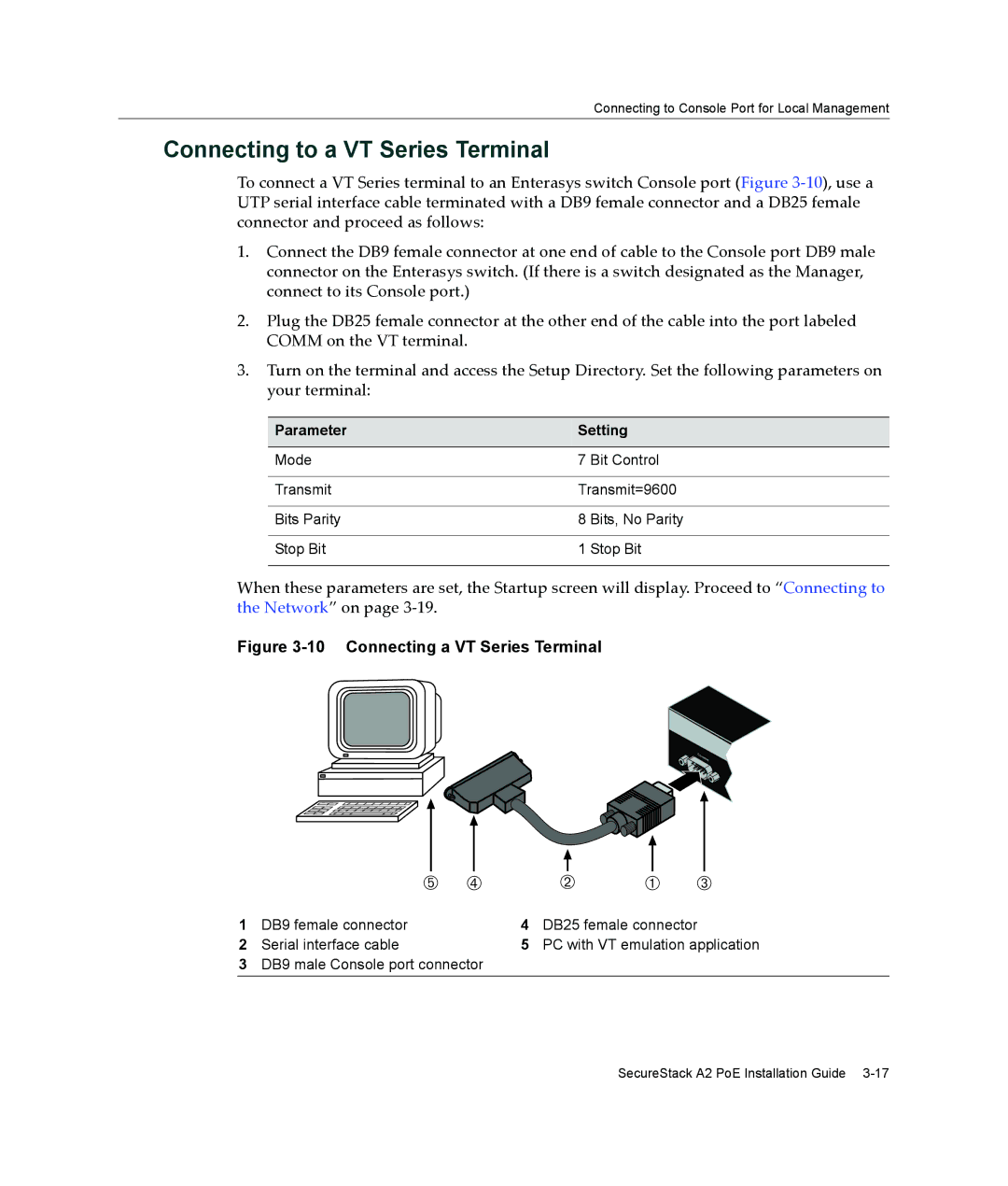 Enterasys Networks A2H124-24P, A2H124-48P manual Connecting to a VT Series Terminal, Connecting a VT Series Terminal 