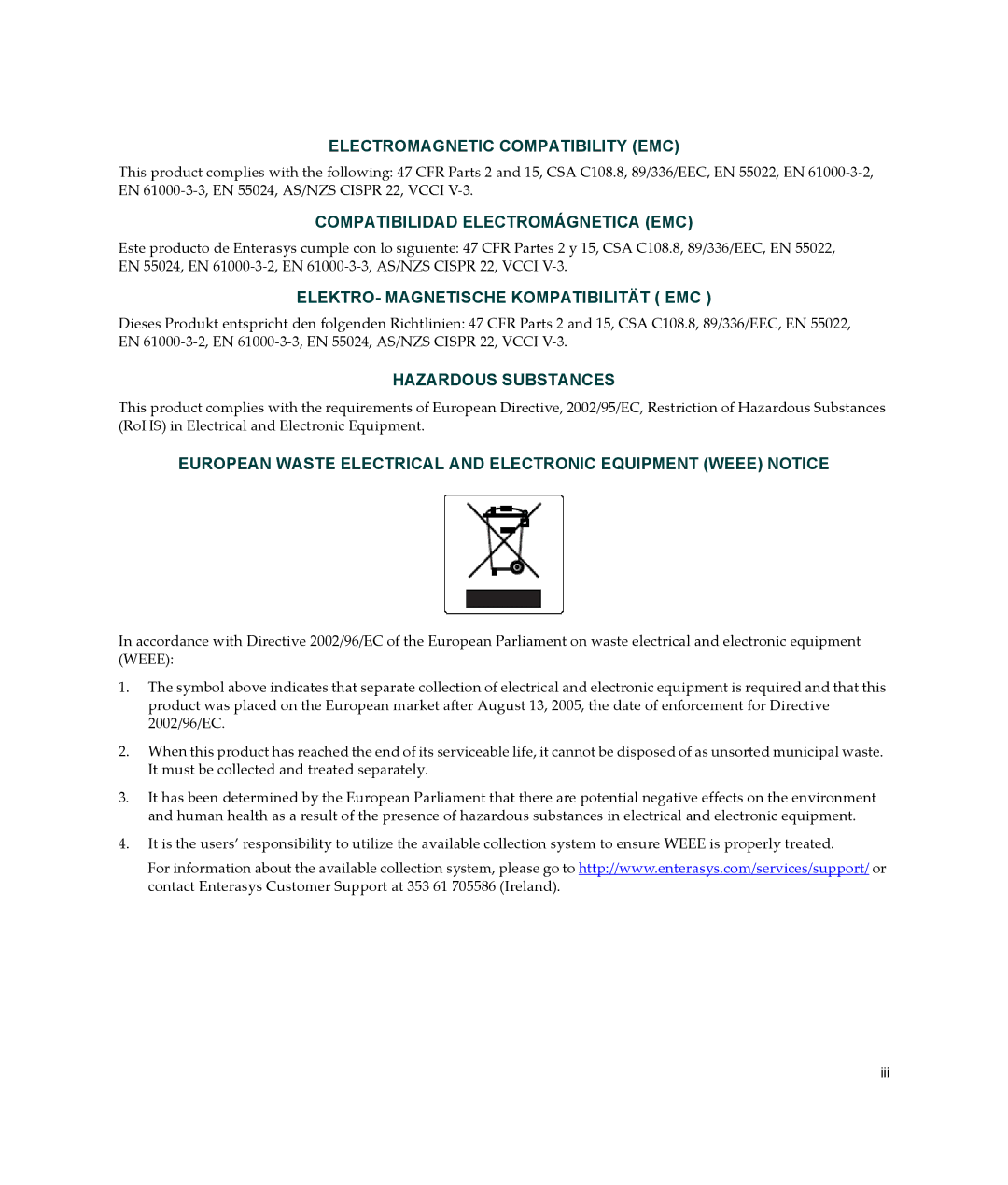 Enterasys Networks A2H124-24P, A2H124-48P manual Electromagnetic Compatibility EMC 