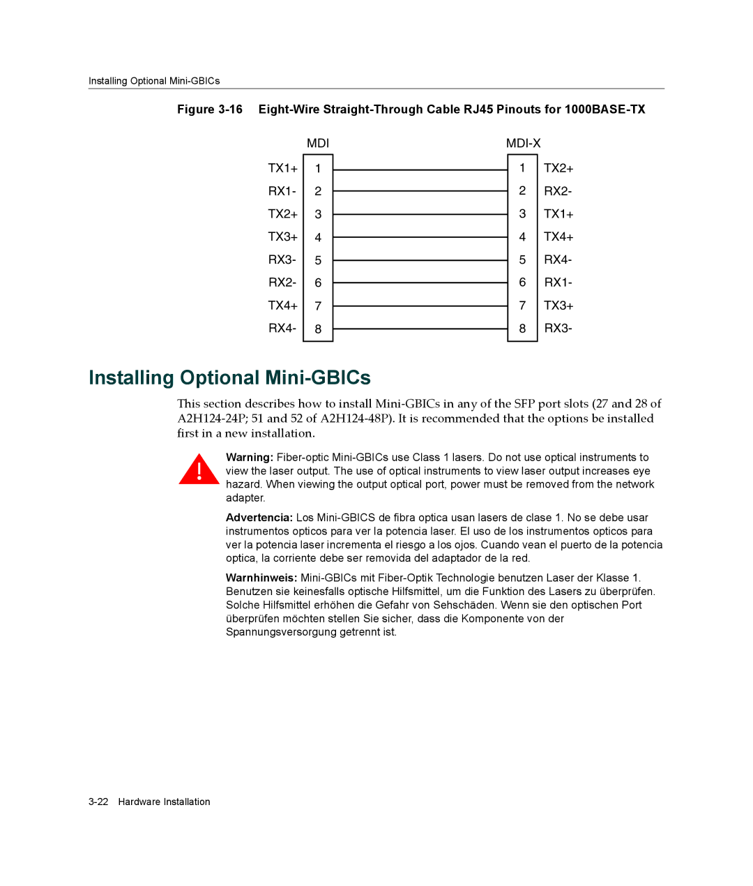 Enterasys Networks A2H124-48P, A2H124-24P manual Installing Optional Mini-GBICs 