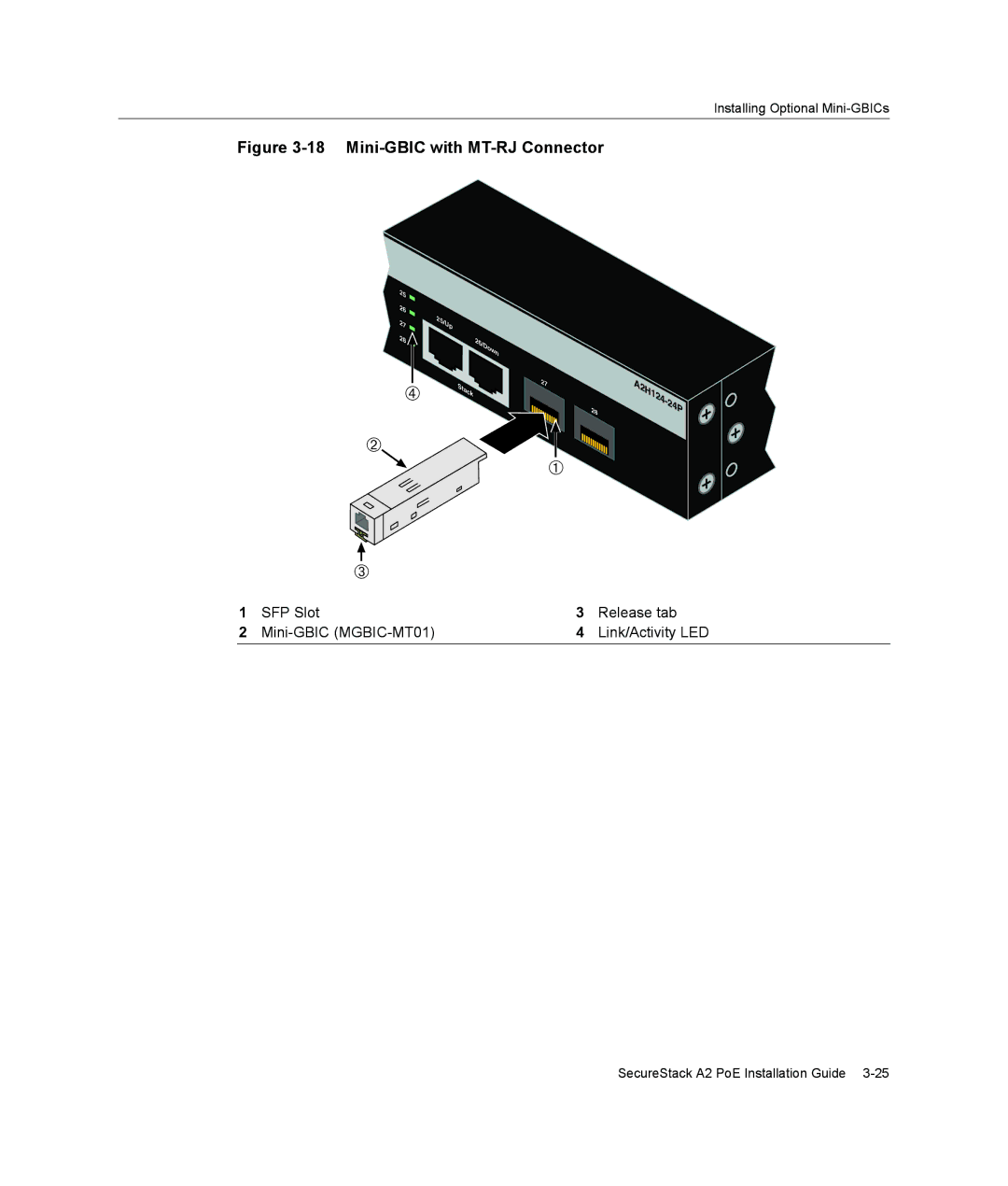 Enterasys Networks A2H124-24P, A2H124-48P manual Mini-GBIC with MT-RJ Connector 