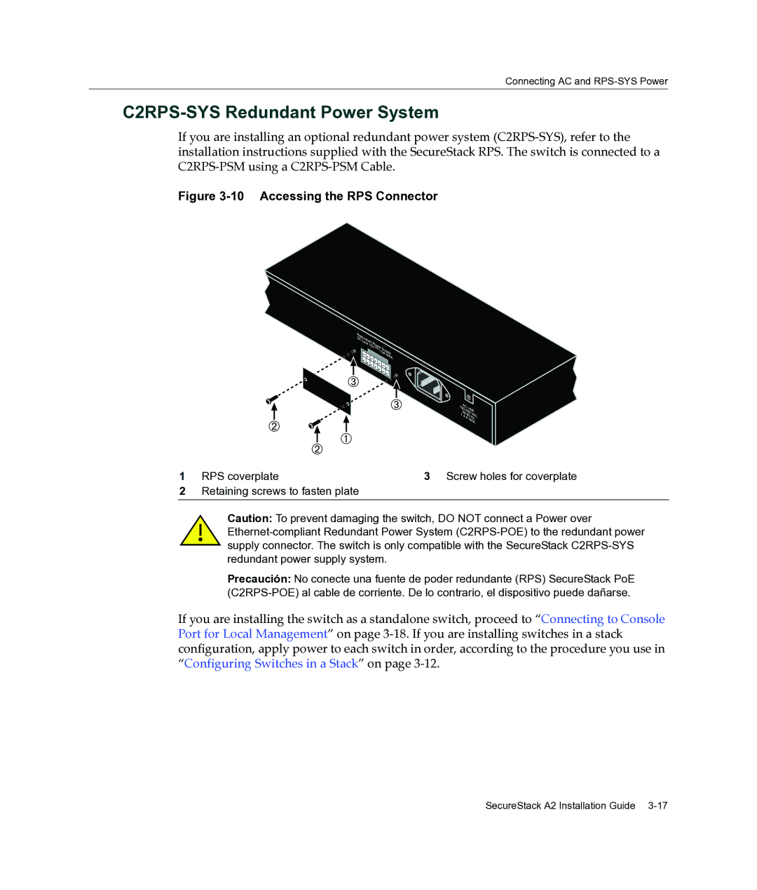 Enterasys Networks A2H254-16 manual C2RPS-SYS Redundant Power System, Accessing the RPS Connector 