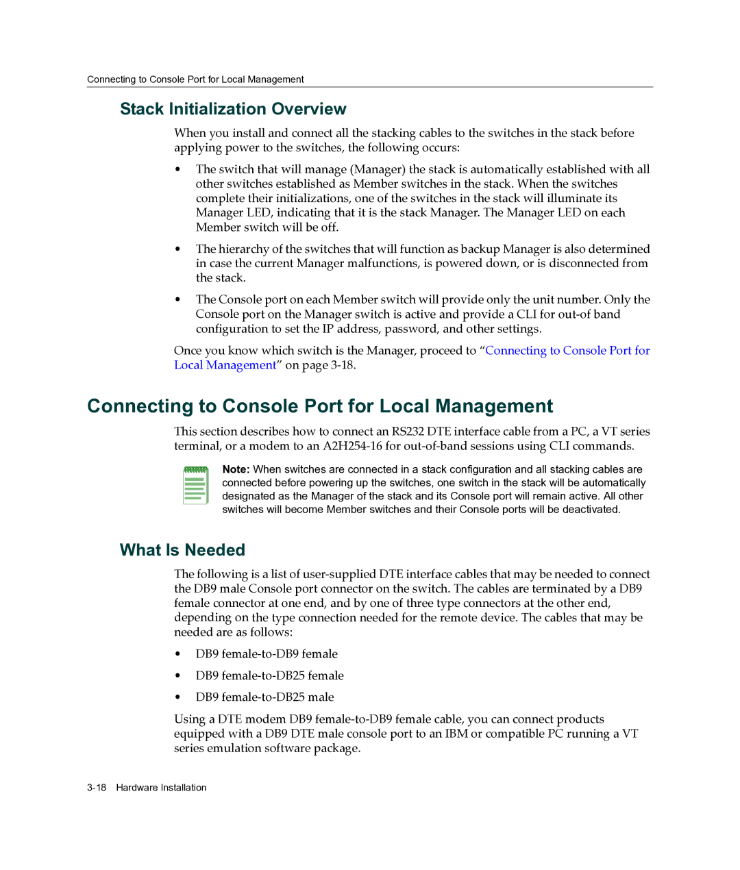 Enterasys Networks A2H254-16 manual Connecting to Console Port for Local Management, Stack Initialization Overview 