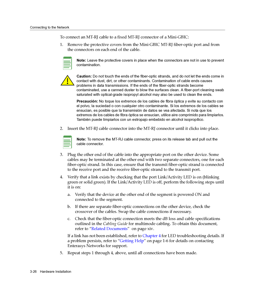 Enterasys Networks A2H254-16 manual Connecting to the Network 