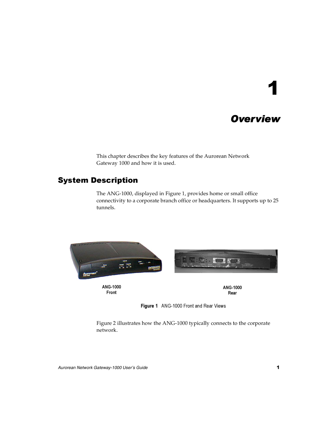 Enterasys Networks manual Overview, System Description, ANG-1000 Front Rear 