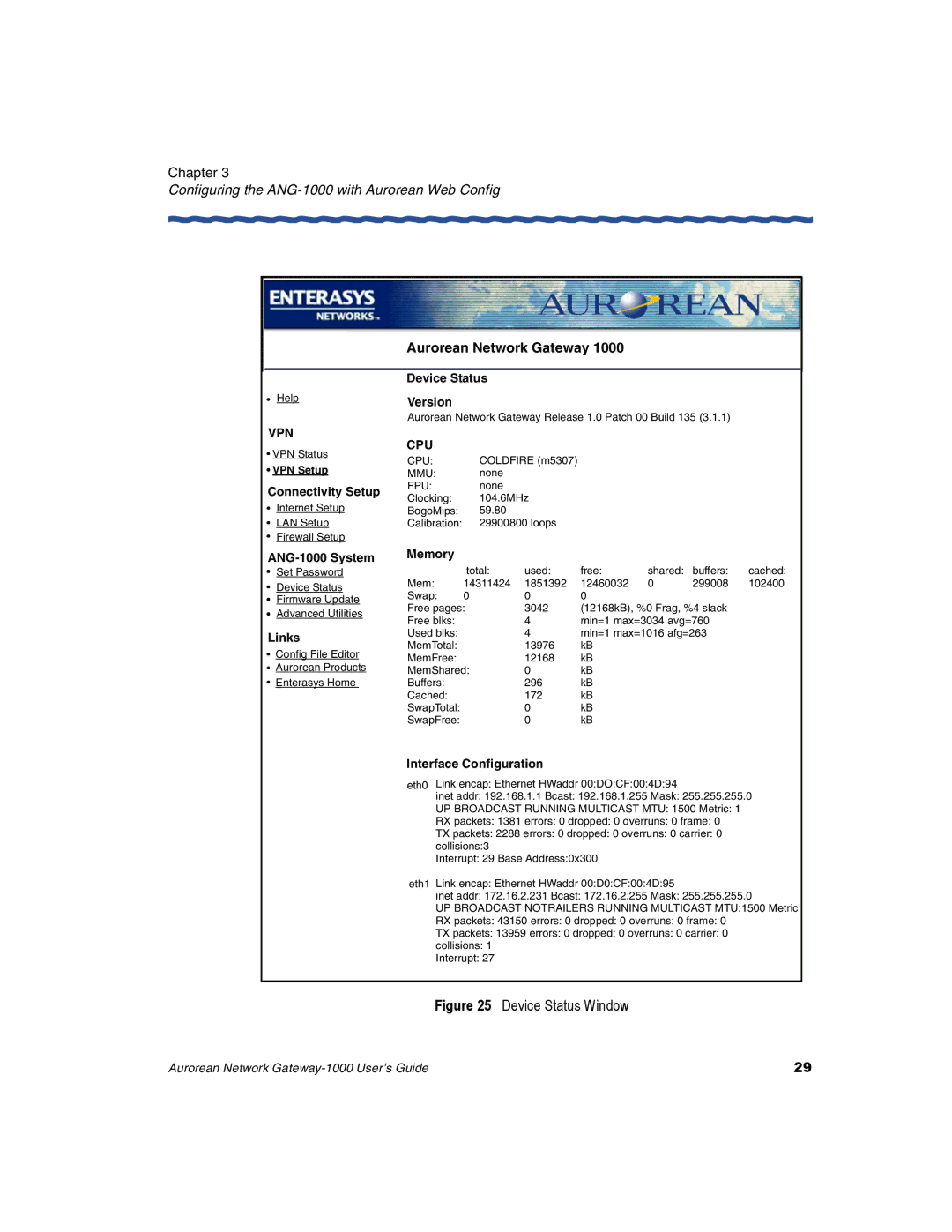 Enterasys Networks ANG-1000 manual Device Status Window 