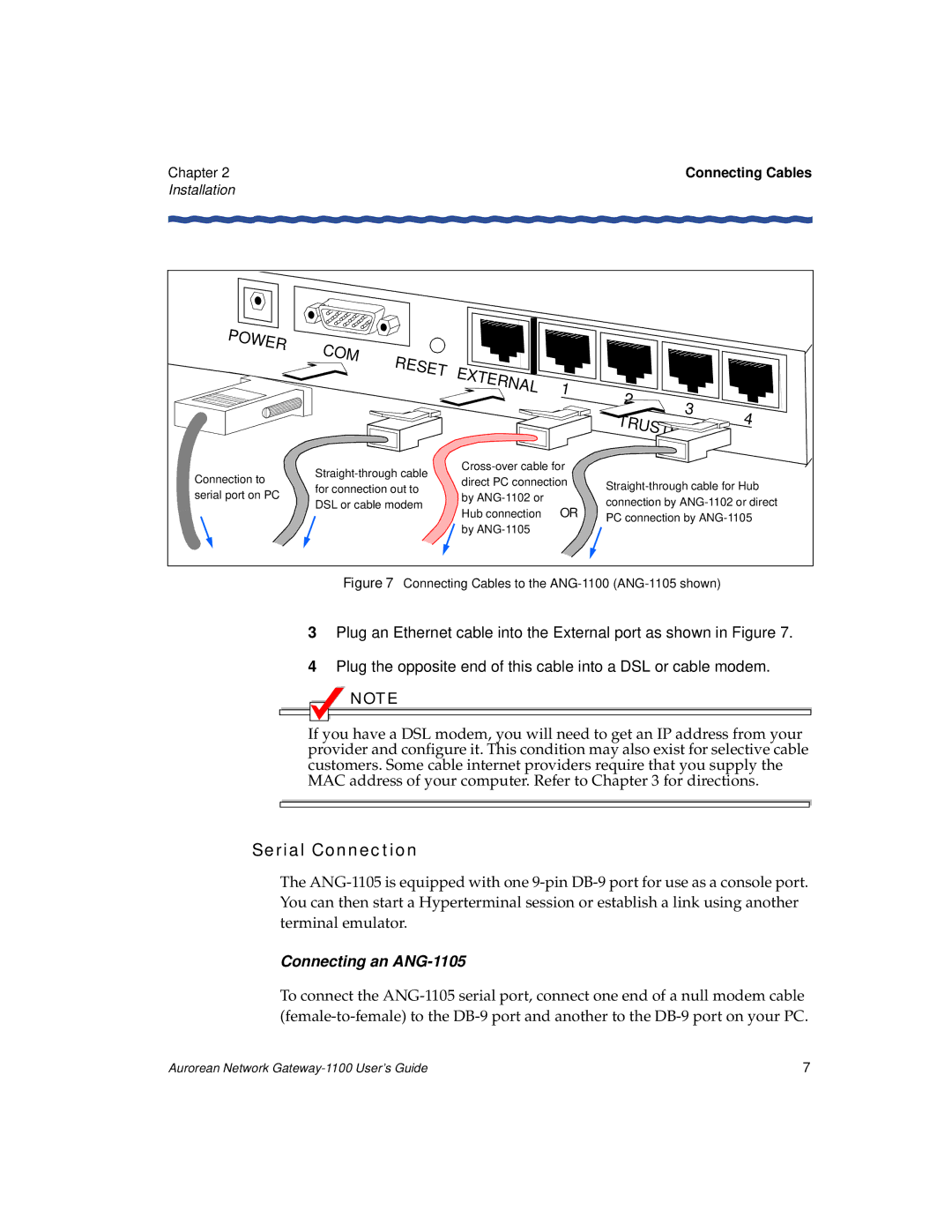 Enterasys Networks ANG-1100 manual Reset TER NAL, Serial Connection 