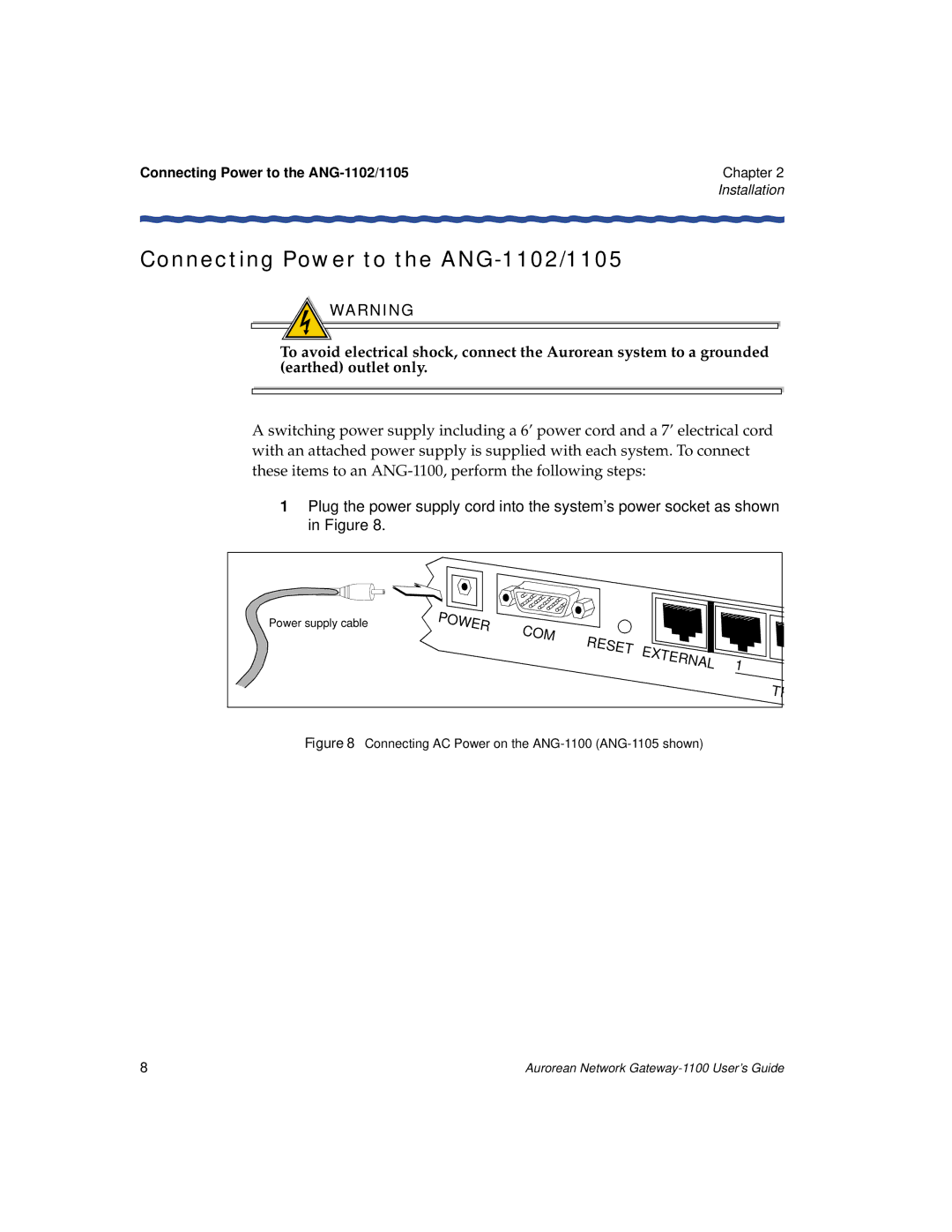 Enterasys Networks ANG-1100 manual Connecting Power to the ANG-1102/1105 Chapter 