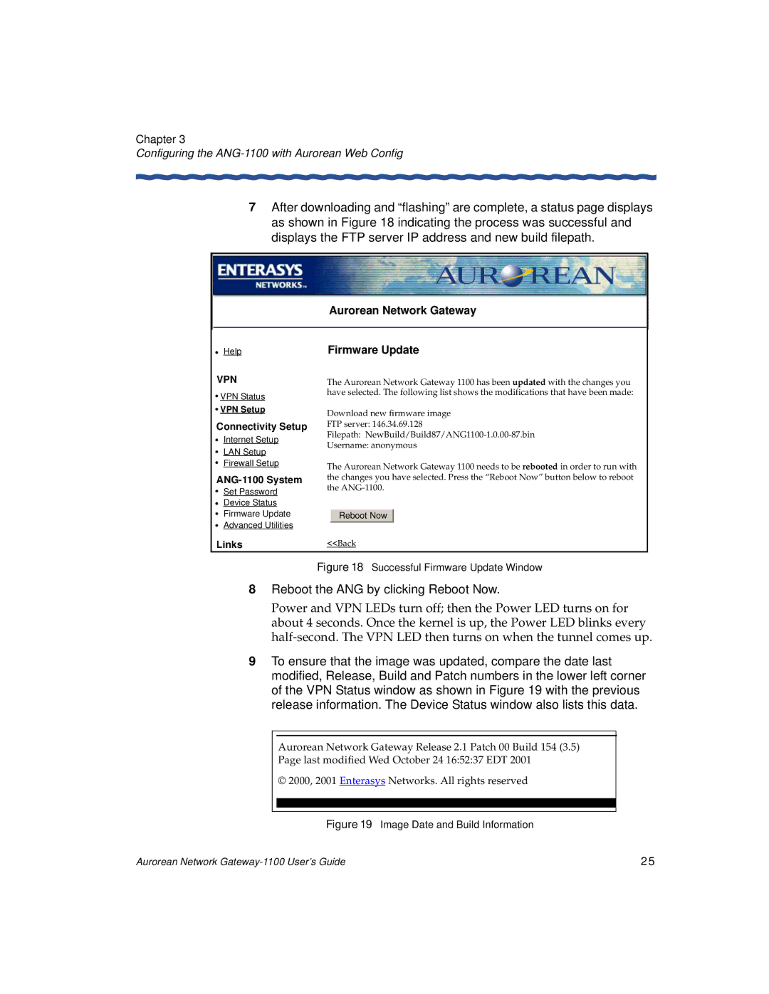 Enterasys Networks ANG-1100 manual Image Date and Build Information, Aurorean Network Gateway Firmware Update 