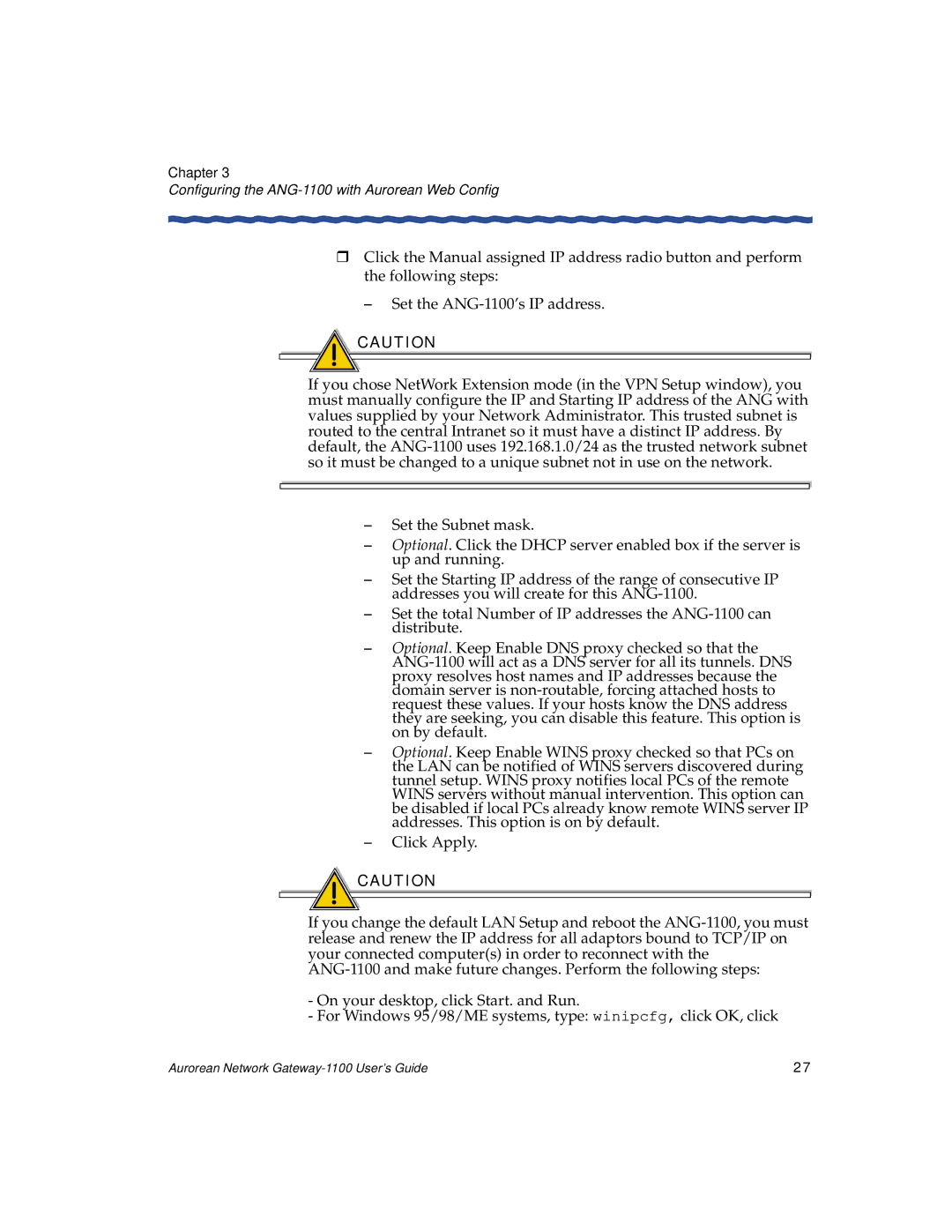 Enterasys Networks manual Configuring the ANG-1100 with Aurorean Web Config 