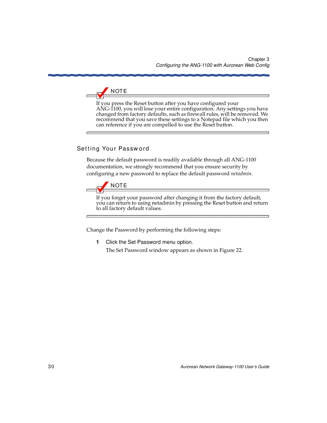 Enterasys Networks ANG-1100 manual Setting Your Password 