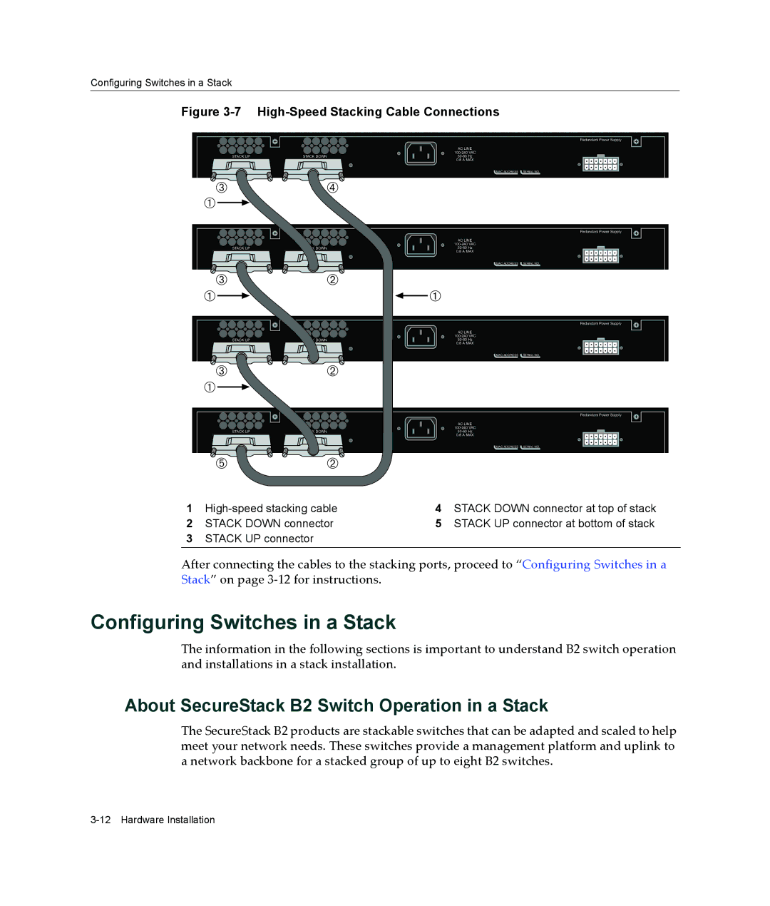 Enterasys Networks B2G124-24 manual Configuring Switches in a Stack, About SecureStack B2 Switch Operation in a Stack 