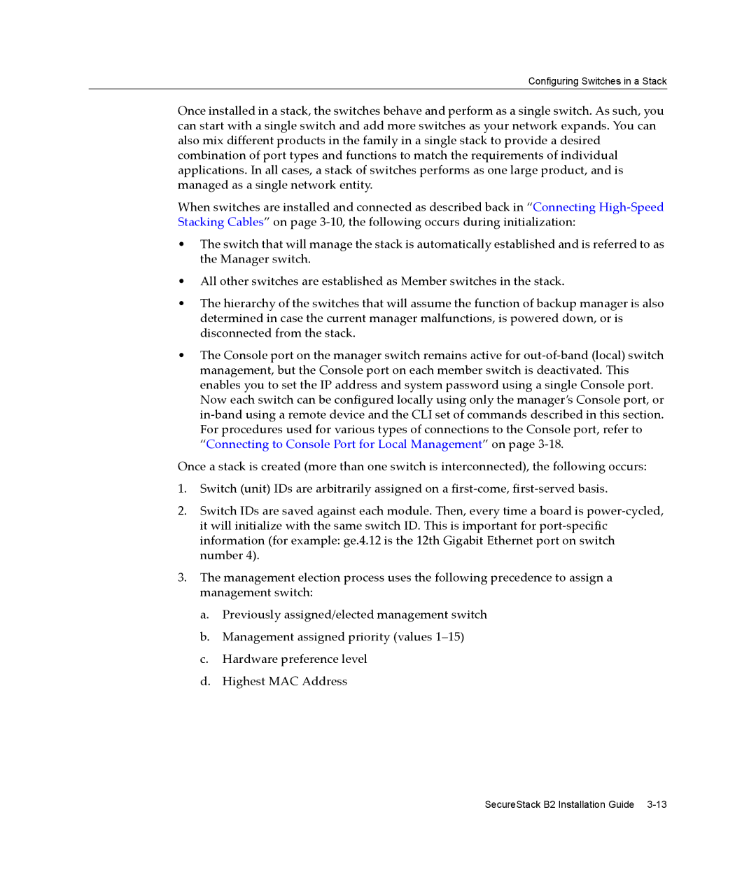 Enterasys Networks B2G124-24 manual Configuring Switches in a Stack 