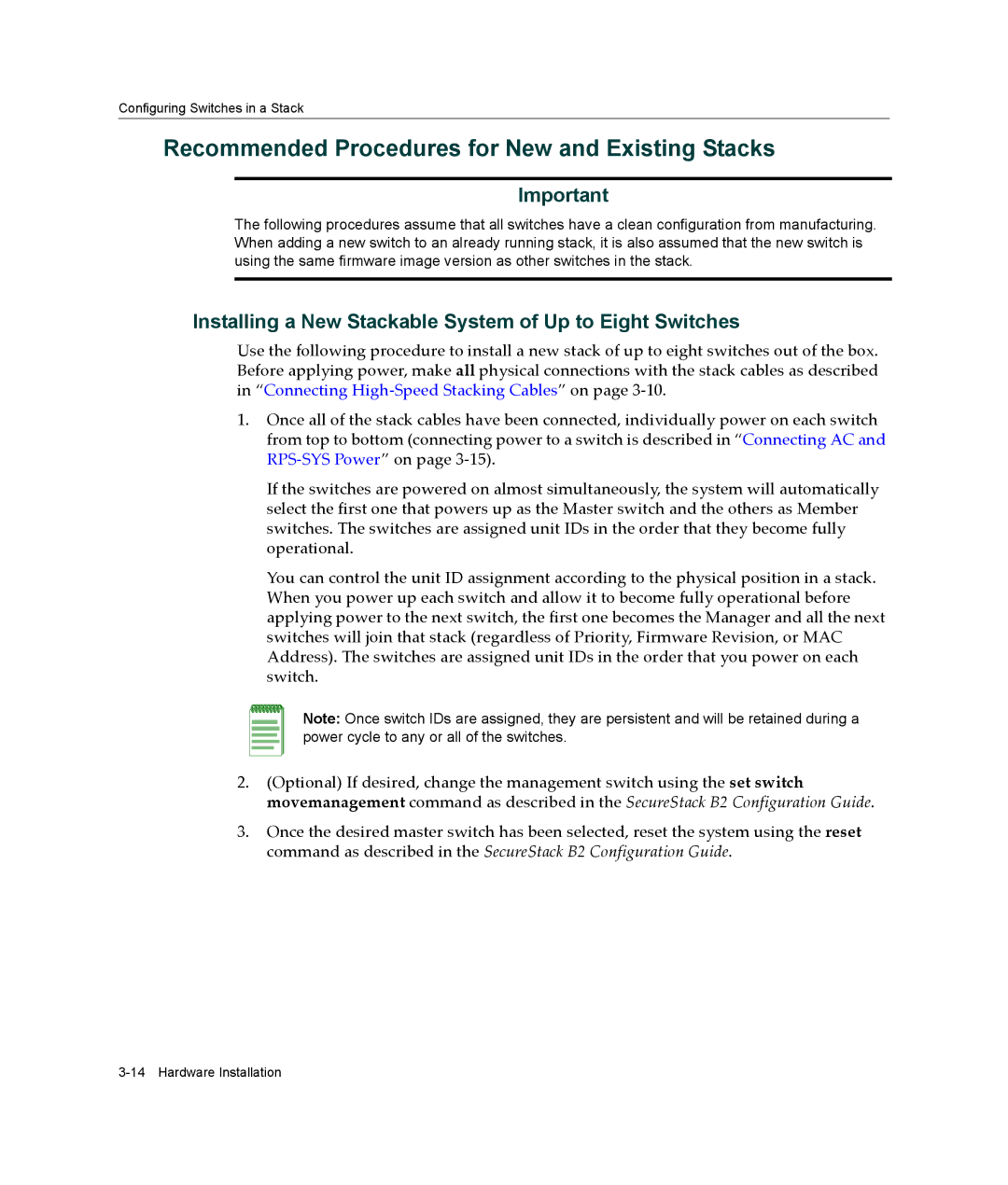 Enterasys Networks B2G124-24 manual Recommended Procedures for New and Existing Stacks 