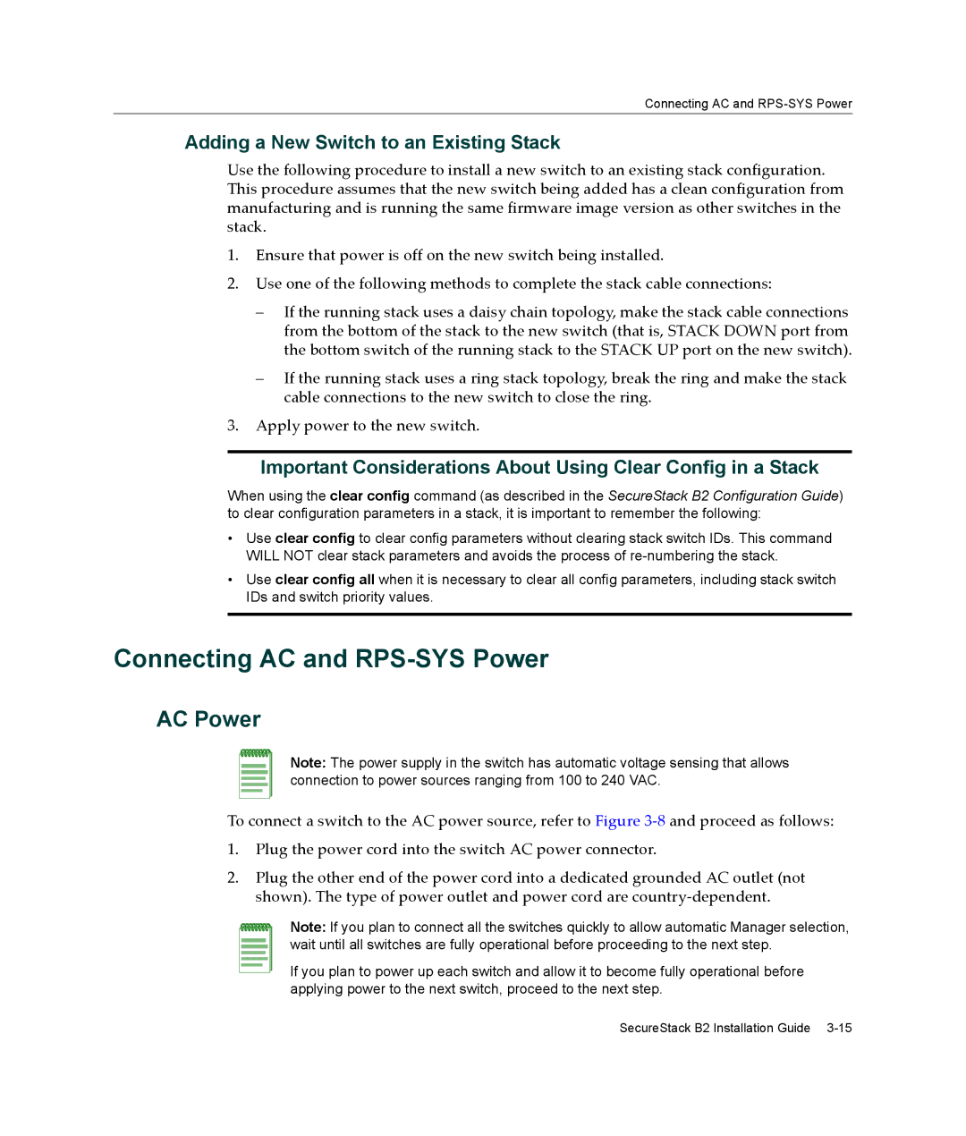 Enterasys Networks B2G124-24 manual Connecting AC and RPS-SYS Power, AC Power 