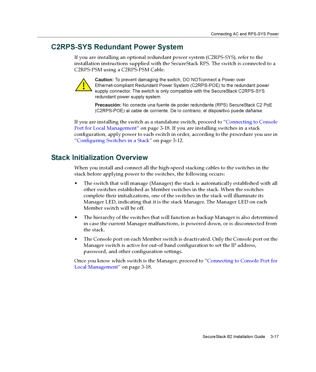 Enterasys Networks B2G124-24 manual C2RPS-SYS Redundant Power System, Stack Initialization Overview 