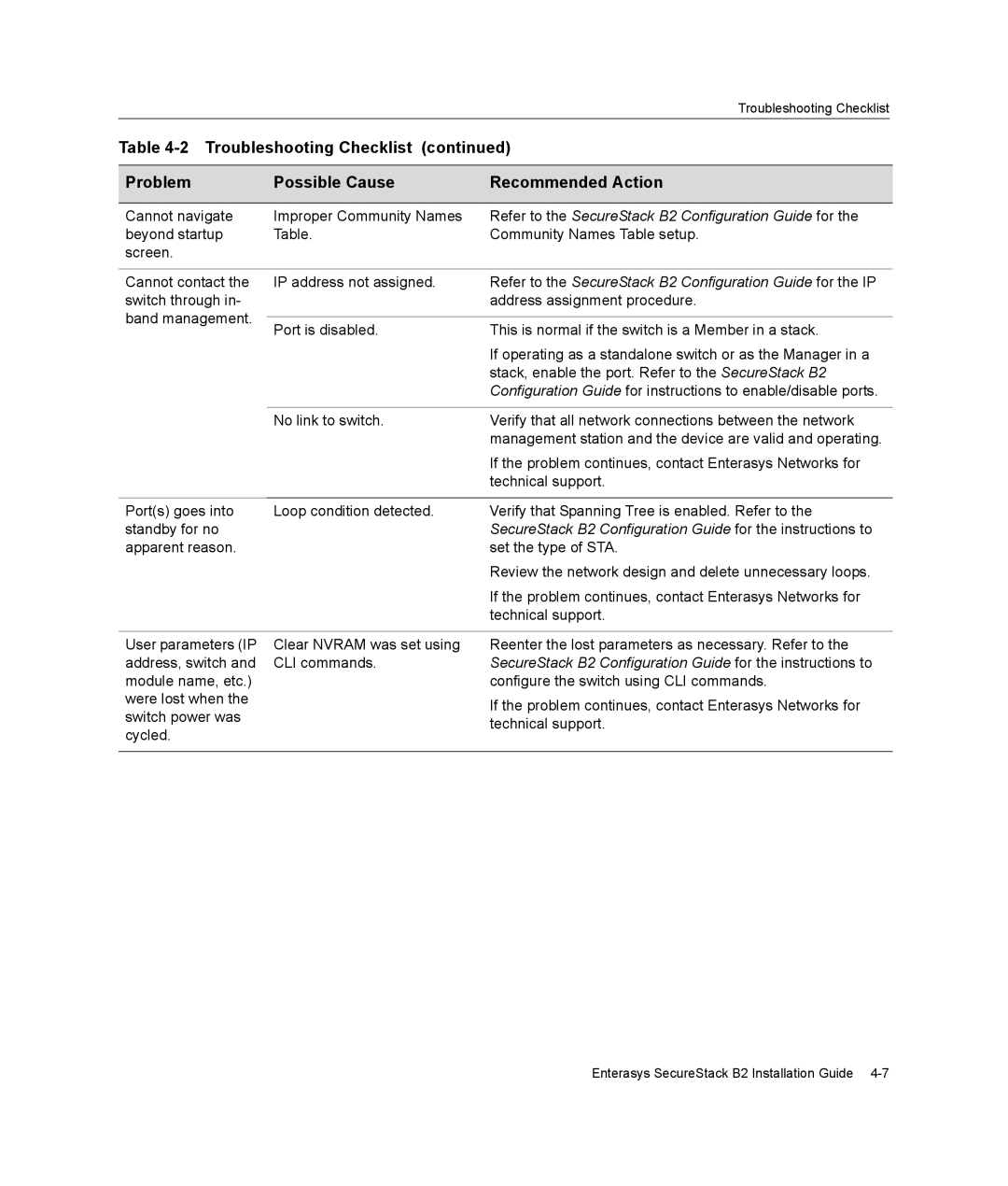 Enterasys Networks B2G124-24 manual Refer to the SecureStack B2 Configuration Guide for 