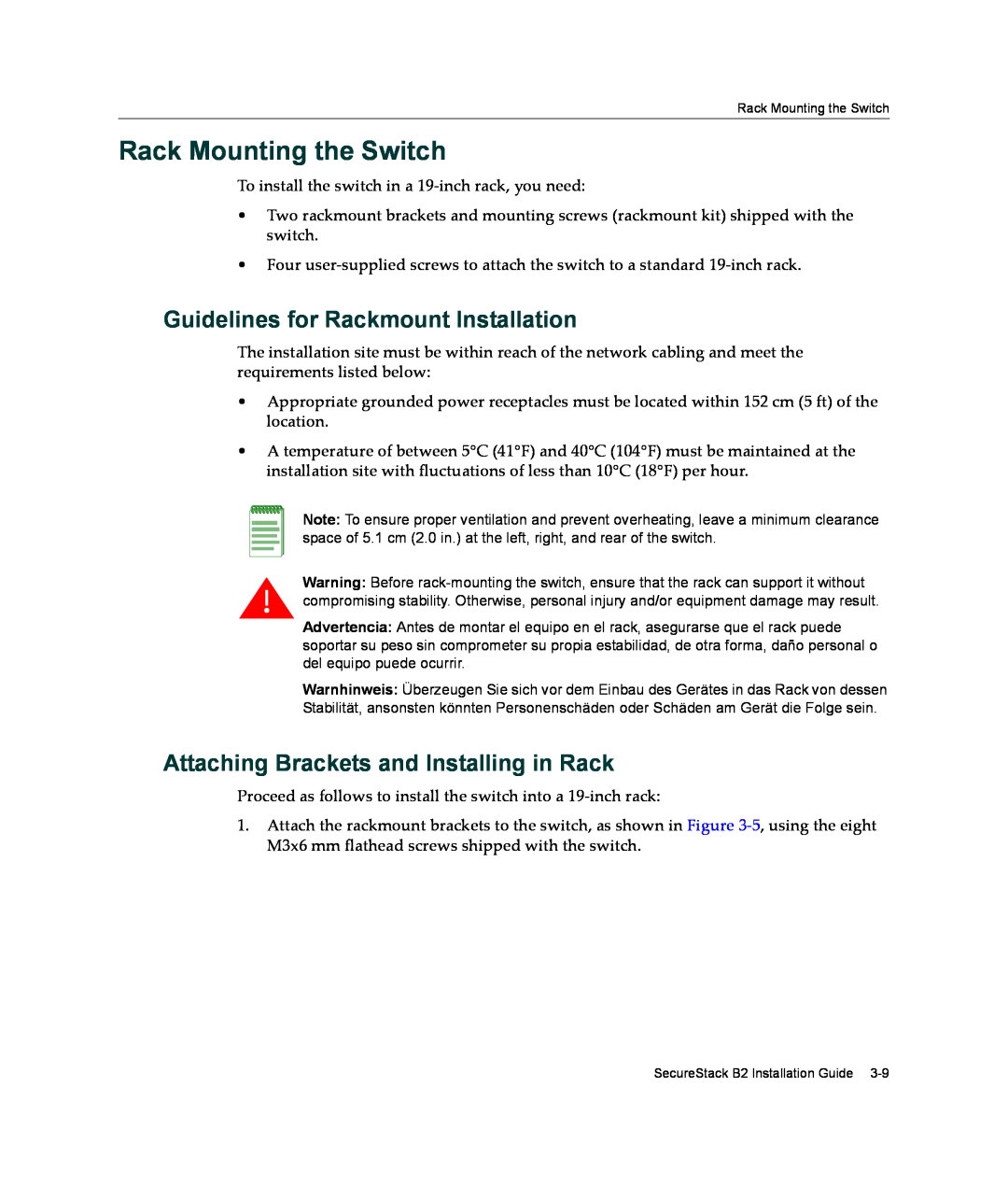 Enterasys Networks B2G124-24 manual Rack Mounting the Switch, Guidelines for Rackmount Installation 