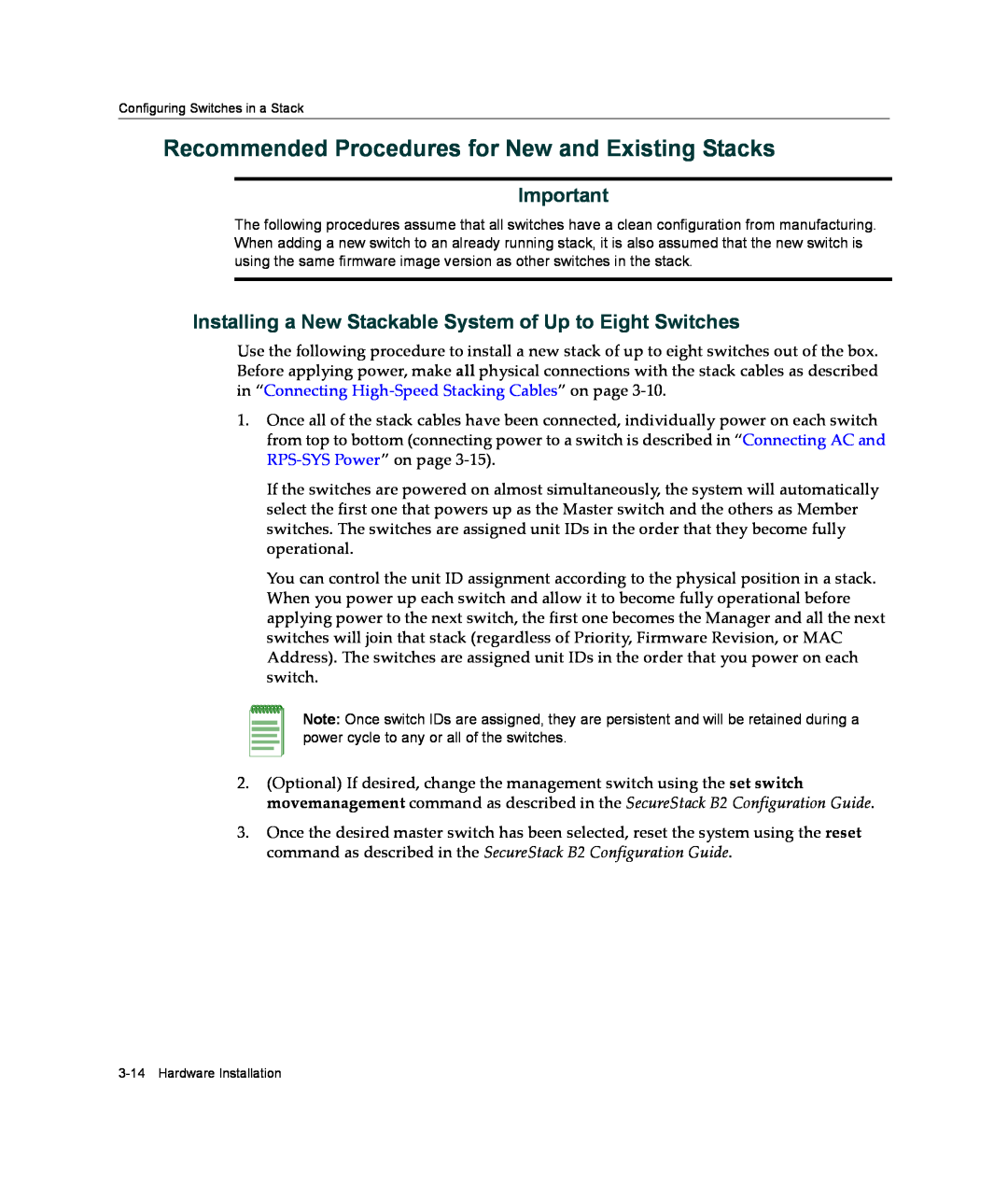 Enterasys Networks B2G124-24 manual Recommended Procedures for New and Existing Stacks 