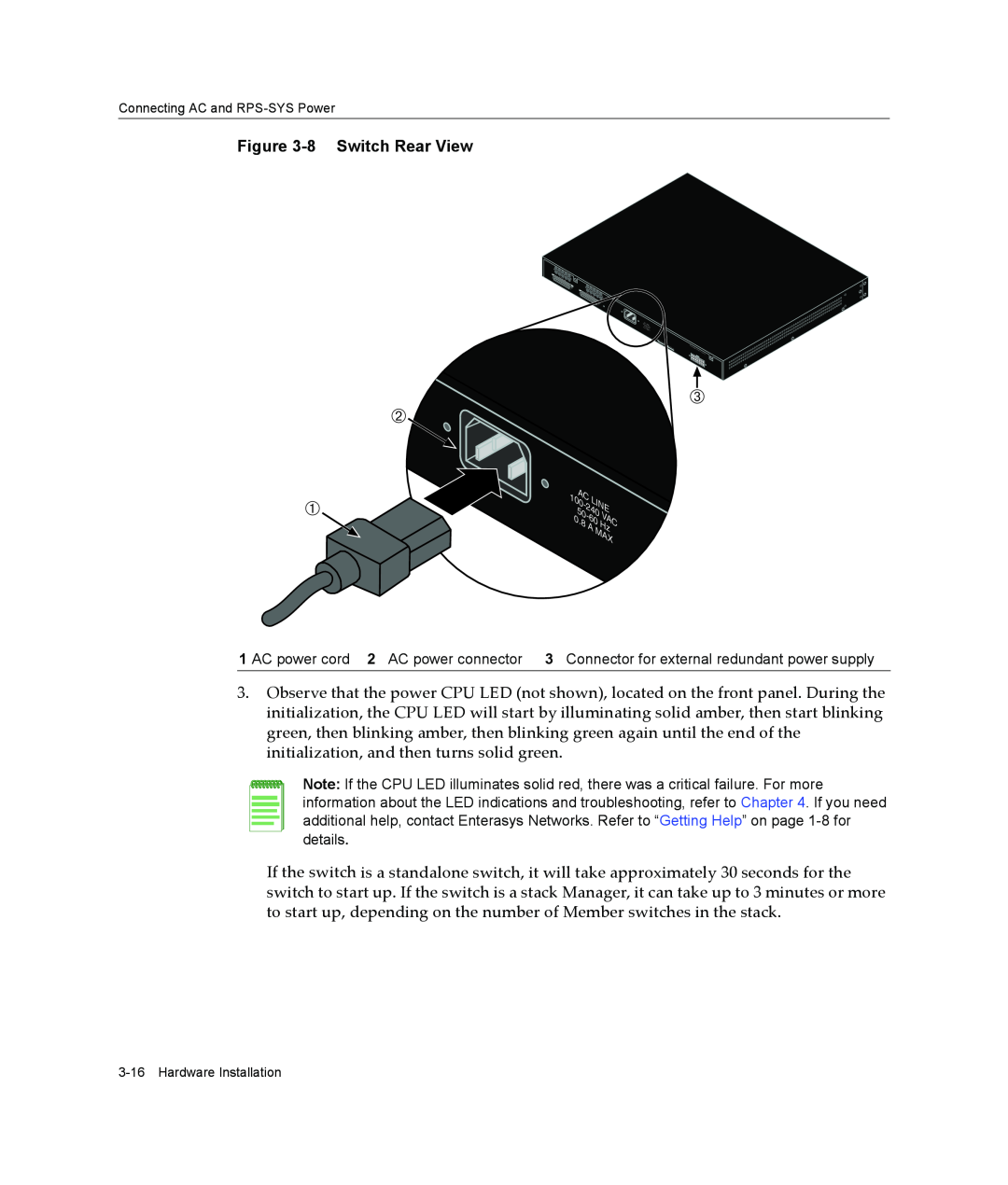 Enterasys Networks B2G124-24 manual 8 Switch Rear View 