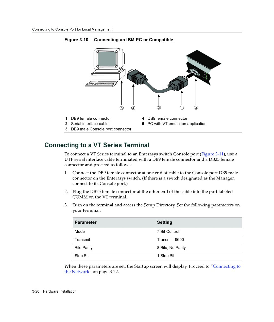Enterasys Networks B2G124-24 manual Connecting to a VT Series Terminal, PC with VT emulation application 