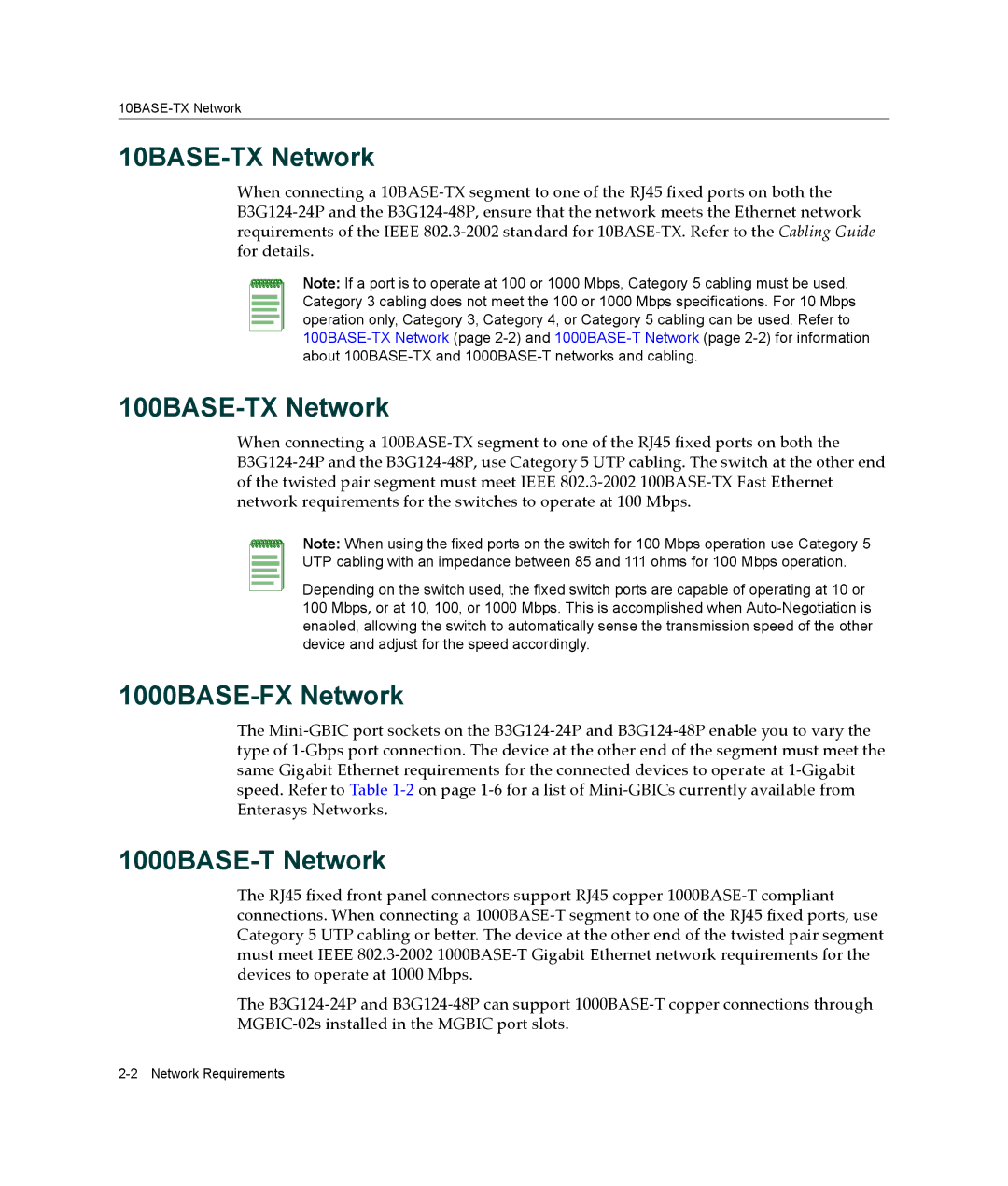 Enterasys Networks B3G124-24P, B3G124-48P 10BASE-TX Network, 100BASE-TX Network, 1000BASE-FX Network, 1000BASE-T Network 