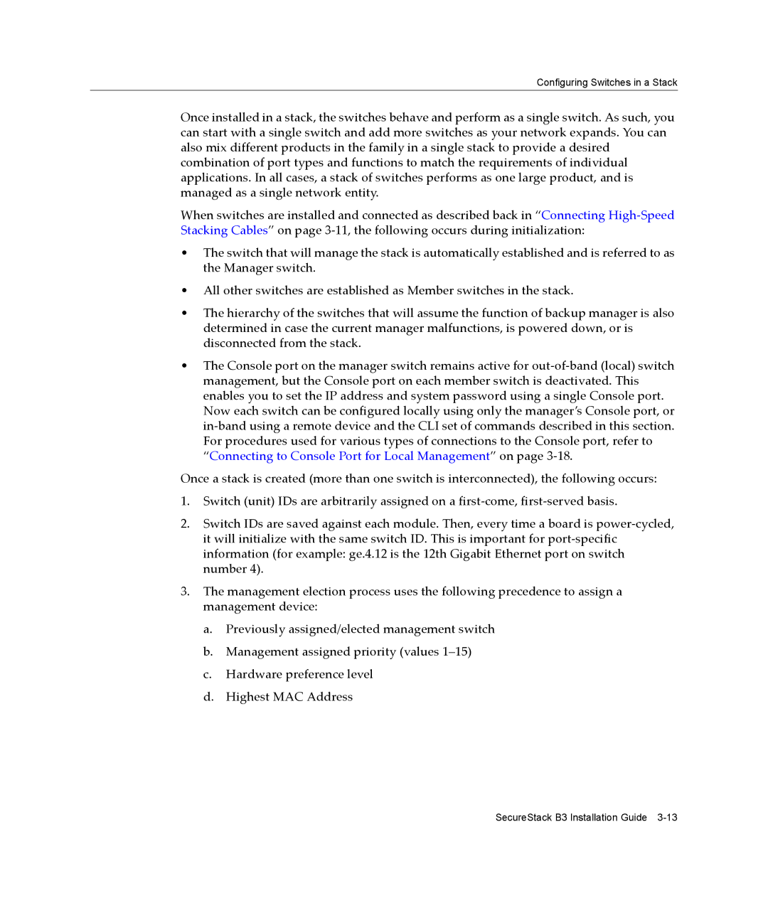 Enterasys Networks B3G124-48P, B3G124-24P manual Configuring Switches in a Stack 