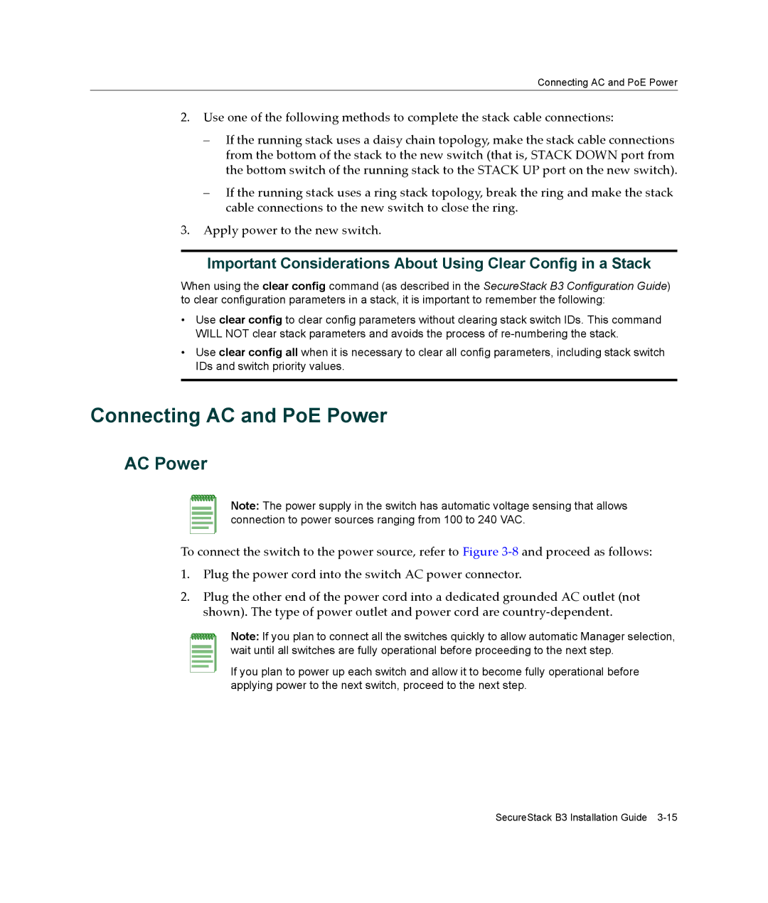 Enterasys Networks B3G124-48P, B3G124-24P manual Connecting AC and PoE Power, AC Power 