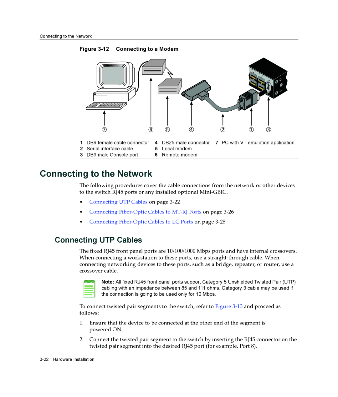 Enterasys Networks B3G124-24P, B3G124-48P manual Connecting to the Network, Connecting UTP Cables 